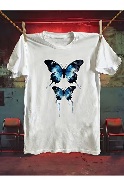 17 seramik Men'S Pure T-Shirt, Blue Butterfly Print Design, Machine Washable,...