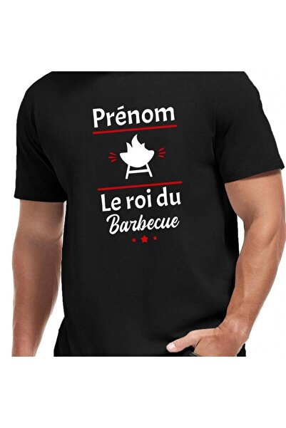 12 Teknoloji تي شيرت رجالي أزرق بطبعة "Prenom Le Roi du Barbecue" - قميص صيفي...