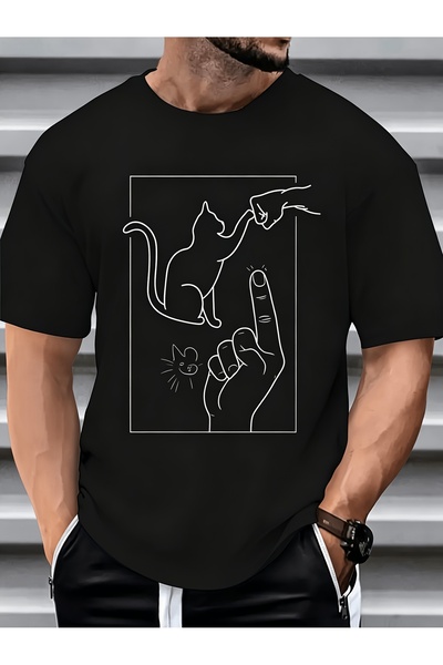 17 seramik Men's Pure Cotton T-shirt with a Fun Cat Paw Print Design, Summer ...