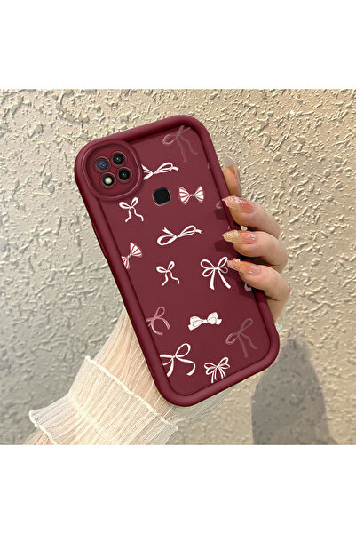 SLIMFELT Redmi 9C/10A Uyumlu Trendy Kaliteli Bordo Renk Kurdele Silikon Kılıf...