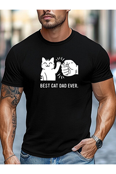 BASEPULSE Teen "Best Dad Ever" T-Shirt - Funny Cat Lover Gift, Short Sleeve C...