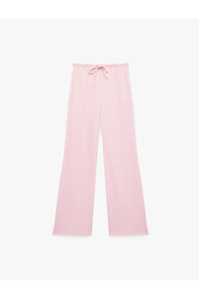 Koton Bürümcük Fabric Textured Waist-Tie Flat Wide-Leg Trousers