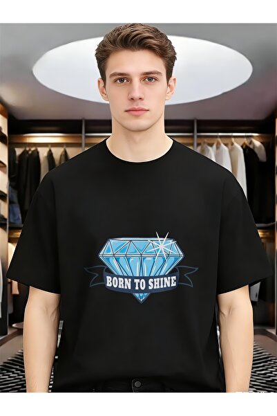LİNA06 Born to Shine Blue Diamond Funny Unique Men Daily Fashion Tees Pure Co...