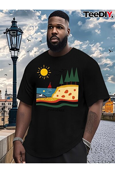LİNA06 Coastline Artistic T-shirt Breathable Quick-drying Absorbent Fabric Sh...