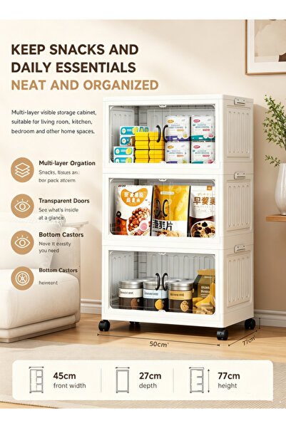 Generic Three-layer folding storage cabinet plastic bedroom storage cabinet m...