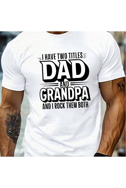 LİNA06 تي شيرت رجالي كبير الحجم بطبعة جريئة "I Have Two Titles Dad Grandpa"، ...