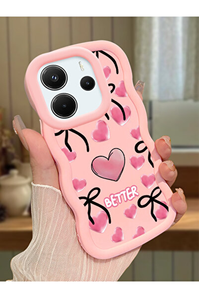 Hontinga Redmi Note 14 4G Uyumlu Kılıf kamera koruyucu Pembe Silikon Couple T...