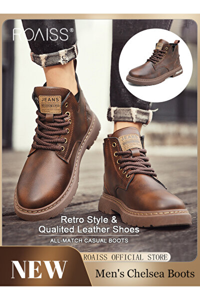 ROAISS High Top Martin Boots for Men High Quality Retro British Style Lace up...