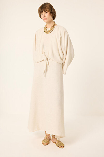 Touché Privé Linen Textured Kimono and Strappy Dress 2-Piece Set