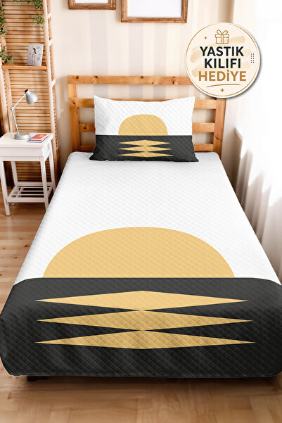 Evimde Bambaşka Geometric Yellow Young Room Single Pique Set-Modern Black and...
