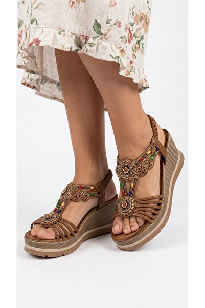 Eysha Takira Women's Leather Bohemian Ethnic Patterned Bead Embroidered Sanda...