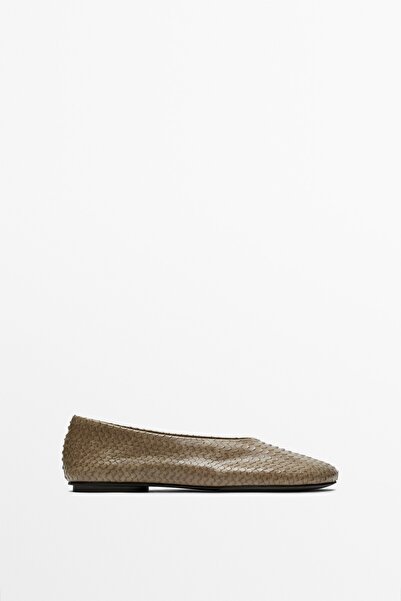 Massimo Dutti Yuvarlak burun deri babet