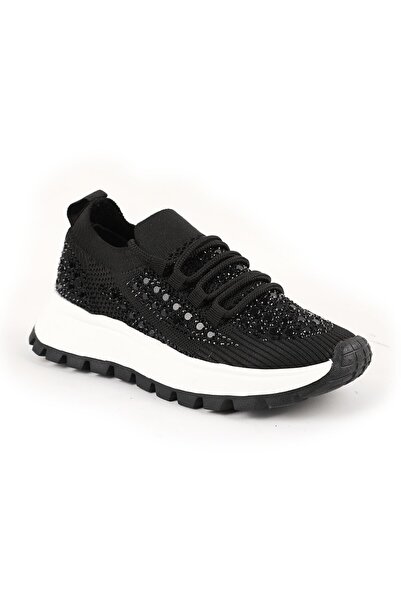 Libero Women's Sneaker Knitwear Flexible Fabric Stone Embroidered Thick Serra...