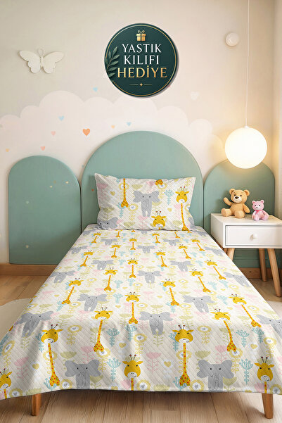 Evimde Bambaşka Safari Animal Yellow Children's Room Single Pique Set-Pastel ...