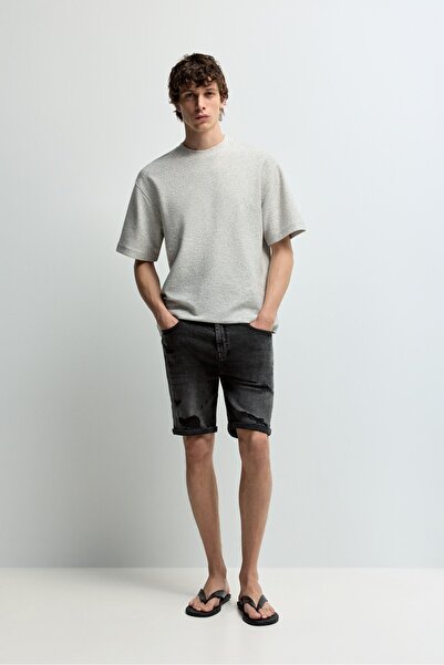 LEFTIES Distressed detaylı skinny denim bermuda