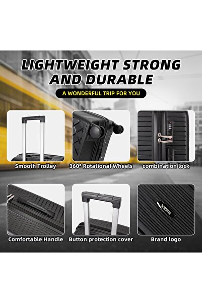 Home Smart HomeSmart Xplorer Luxury Luggage Set, 3-Piece (PP) Hardshell Suitcases, Durable, Lightweight (Black)