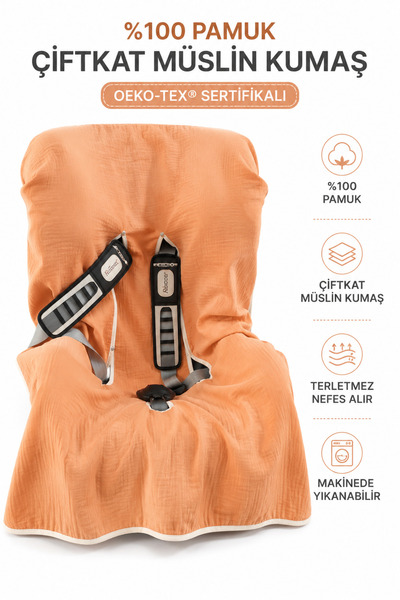 RUKİYE YAVUZ Pamuk Pazen Child Car Seat Cover with Snap Fasteners 100% Natura...