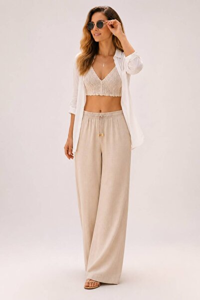 Rouge basıc 100% Cotton Muslin Wide-Leg Pants