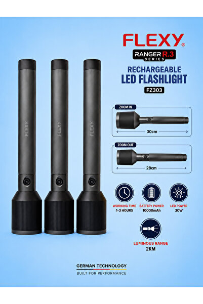 flexy Ranger R3 - 3-in-1 Rechargeable Zoomable LED Flashlight Set, 10000mAh, ...