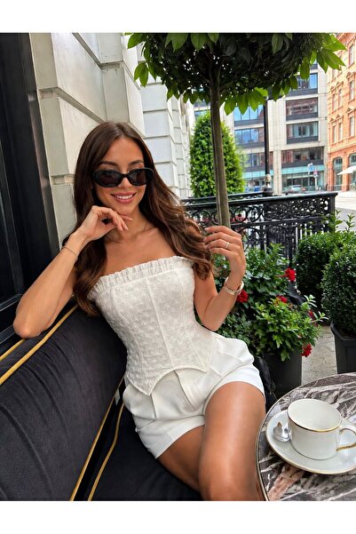 Haticepalas White Lace Detail Corset Blouse