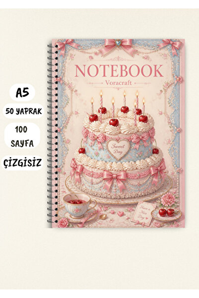 VORACRAFT Doğum Günü Pasta Temalı Not Defteri 50 Yaprak /100 Sayfa, A5 / Tel ...