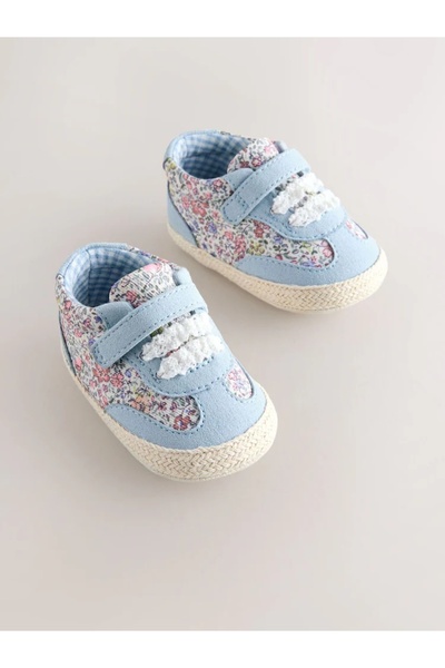 Next Baby Mavi Çiçek Desenli Bebek Cırtlı Spor Ayakkabı