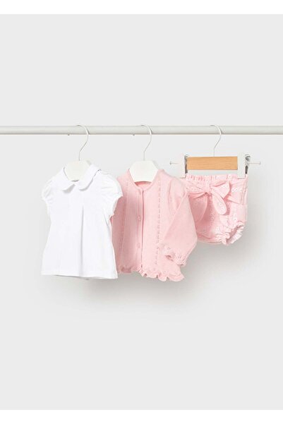 MAYORAL Newborn Baby Girl Cardigan Shorts Set Pink