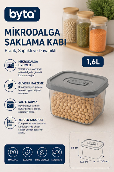 BYTA 1.6 Liter Microwave Compatible Food Storage Container with Valve and Lid...