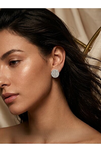 Nuveria Elegant Textured Gold Color Minimalist Round Stud Earrings