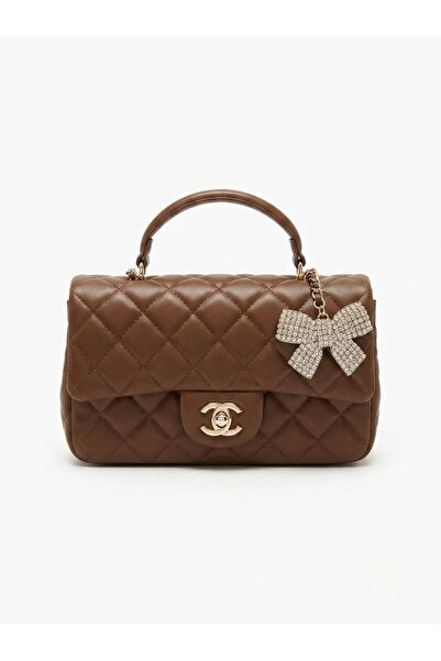 silora Classic Quilted Design Women's Handbag with Crystal Bow Pendant