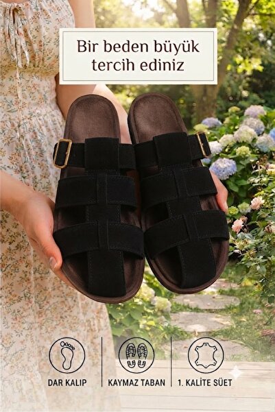 Behtah Kundura Suede Belted Adjustable Gold Buckle Orthopedic Comfortable Sol...