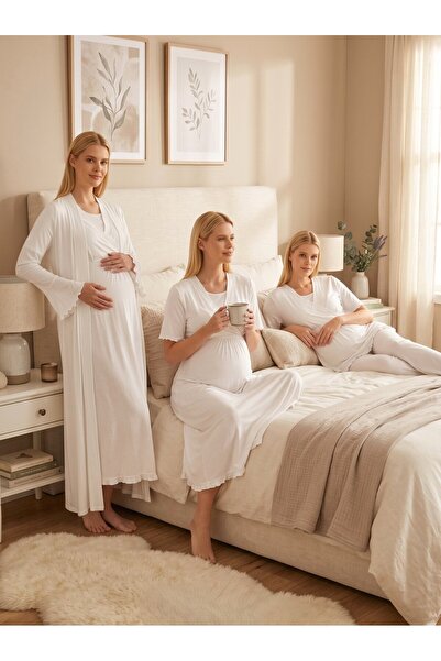 Lohussa New Season Ecru Short Sleeve 100% Cotton Special Design Maternity Dre...
