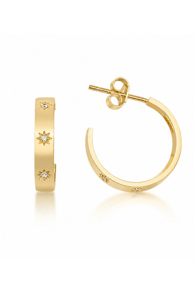 KAIROS JEWELRY 14 Ayar Altın Mini Yıldız Figürlü Taşlı Küpe