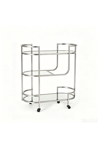 genric Luxury 3-Tier Oval Bar Cart with Glass Shelves, Sturdy Metal Frame Ser...