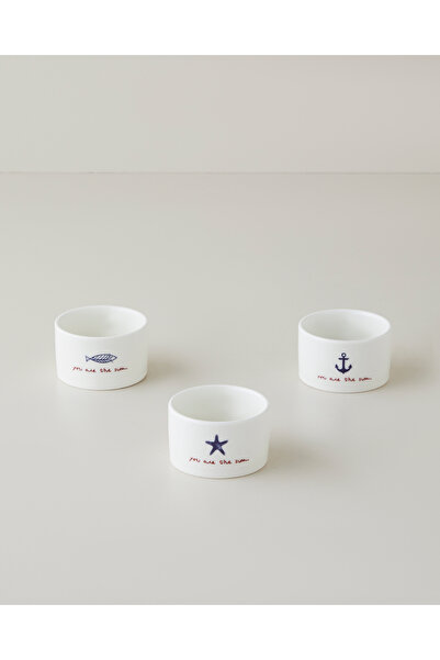 English Home Mariner Sun Stoneware 3'lü Çerezlik 6,5 cm Mavi-Kırmızı