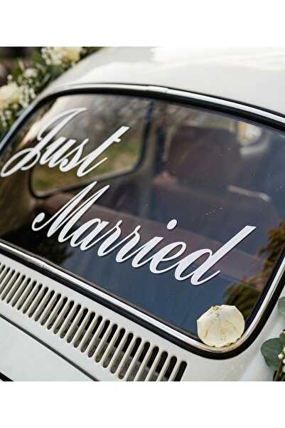 Handmade Just Married Gelin Arabası Cam Yazısı Kolay Montaj Çift Taraflı Bantlı