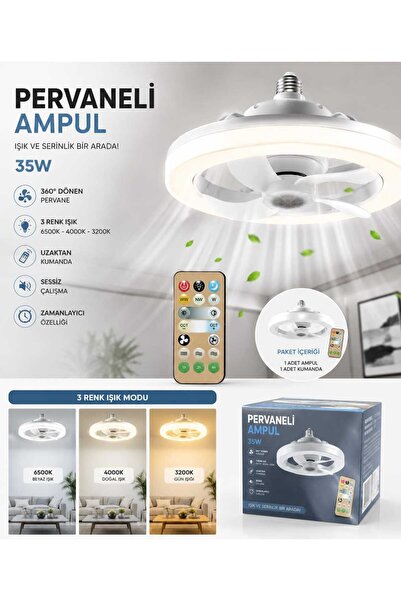 SAKİN ENERJİ 35W 360° Fanlı Pervaneli Led Tavan Vantilatörü 3 Renk- Kumandalı