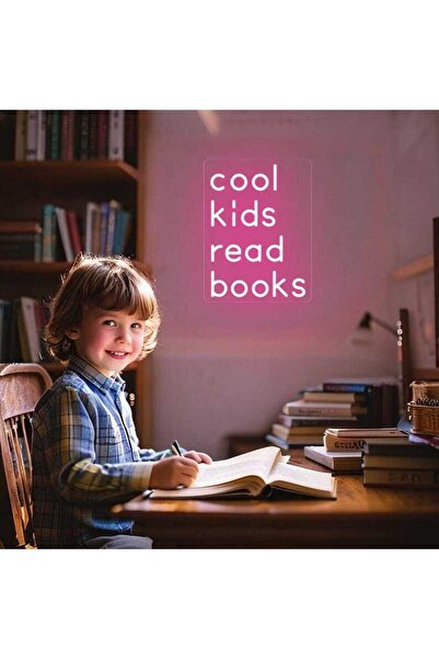 Slasa Cool Kids Read Book Neon Sign Pink with 6mm Acrylic Base 47x30 cm