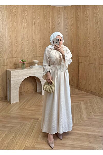 SOİ Kol Detaylı Elbise Bej