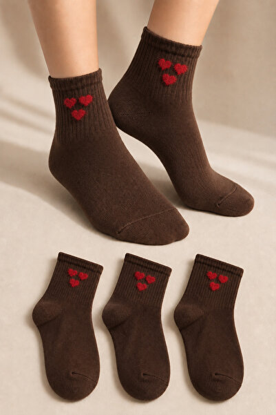 Ducks Socks Дамски кафяви къси чорапи със сърца, безшевни, комплект от 3 чифт...