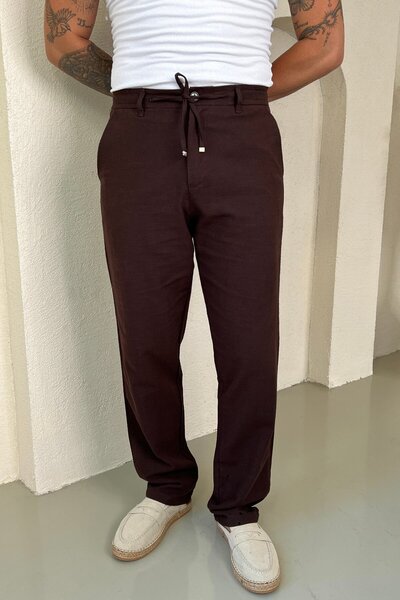 OUTFİT MAN Gonz Linen Comfortable Fit Pants Brown