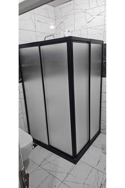 Emirdus Kare sıyah profil zebra desen mika cam duşakabin 180x100
