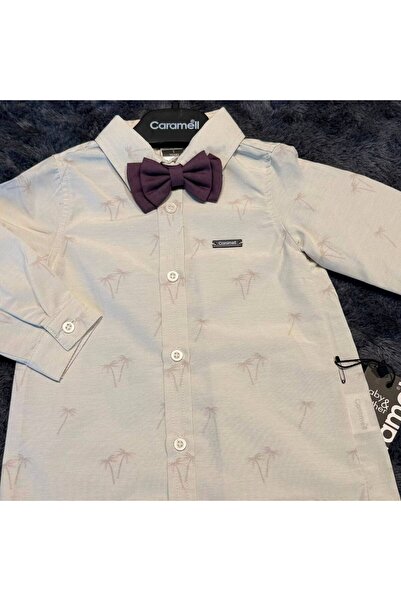 Caramell Boy's Oxford Shirt with Bow Tie - 100% Natural Cotton - Beige