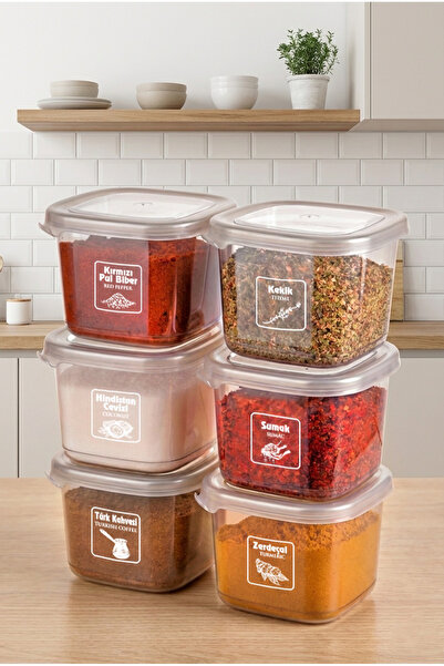 Kitchen Life 6-Piece Transparent Spice Container Set with Labels and Spoons -...