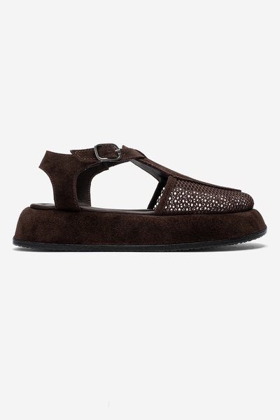 LuviShoes Lurelia Brown Suede Genuine Leather Mesh Women's Sandals