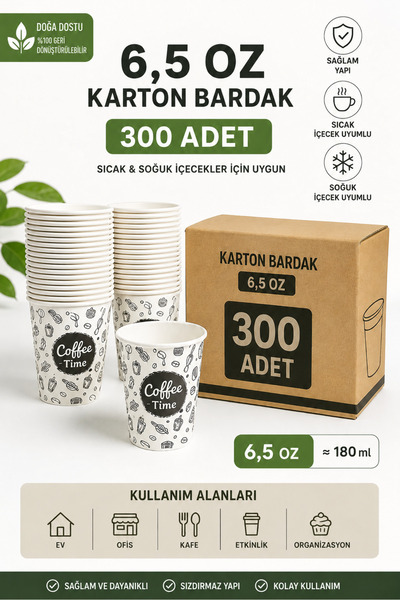 shop 6,5 Oz Karton Bardak 300 Adet | Sıcak & Soğuk İçecek Uyumlu | Tek Kullan...
