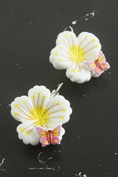 Generic Brand Flower Butterfly Plastic Clip Earrings - Pink
