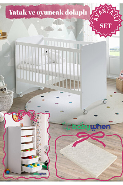 Babywhen Bebek Beşiği Park Yatak Beyaz Oyuncak Dolaplı Avantajlı Set Anne Yan...