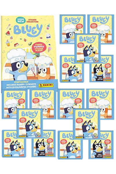 Next Plus Licensed Bluey Panini Funny Yummy Sticker Album + 15 Packs (75 Stic...