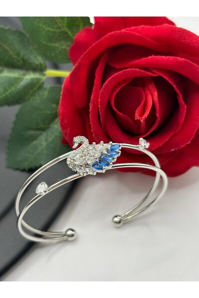 rycollections Vip Zircon Stone Silver Adjustable Swan Handcuff Bracelet